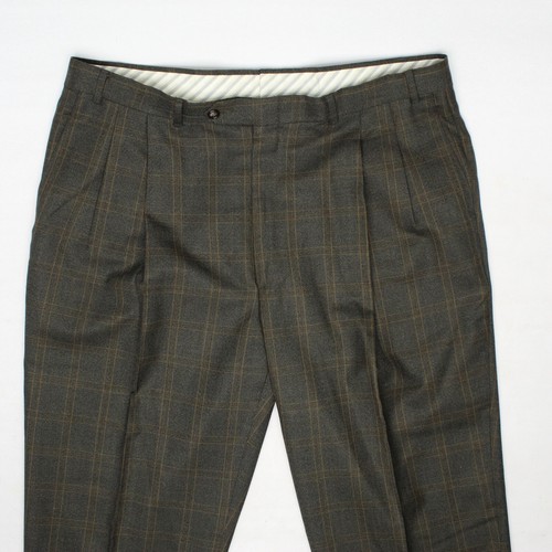 Berle Anzughose Herren 40x28 grün braun gold kariert Wolle Bundfaltenhose - Bild 3 von 8