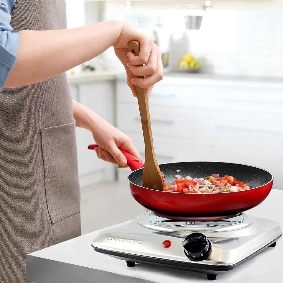 Electric Countertop Single Burner, 1000W Cooktop with 6" Stainless