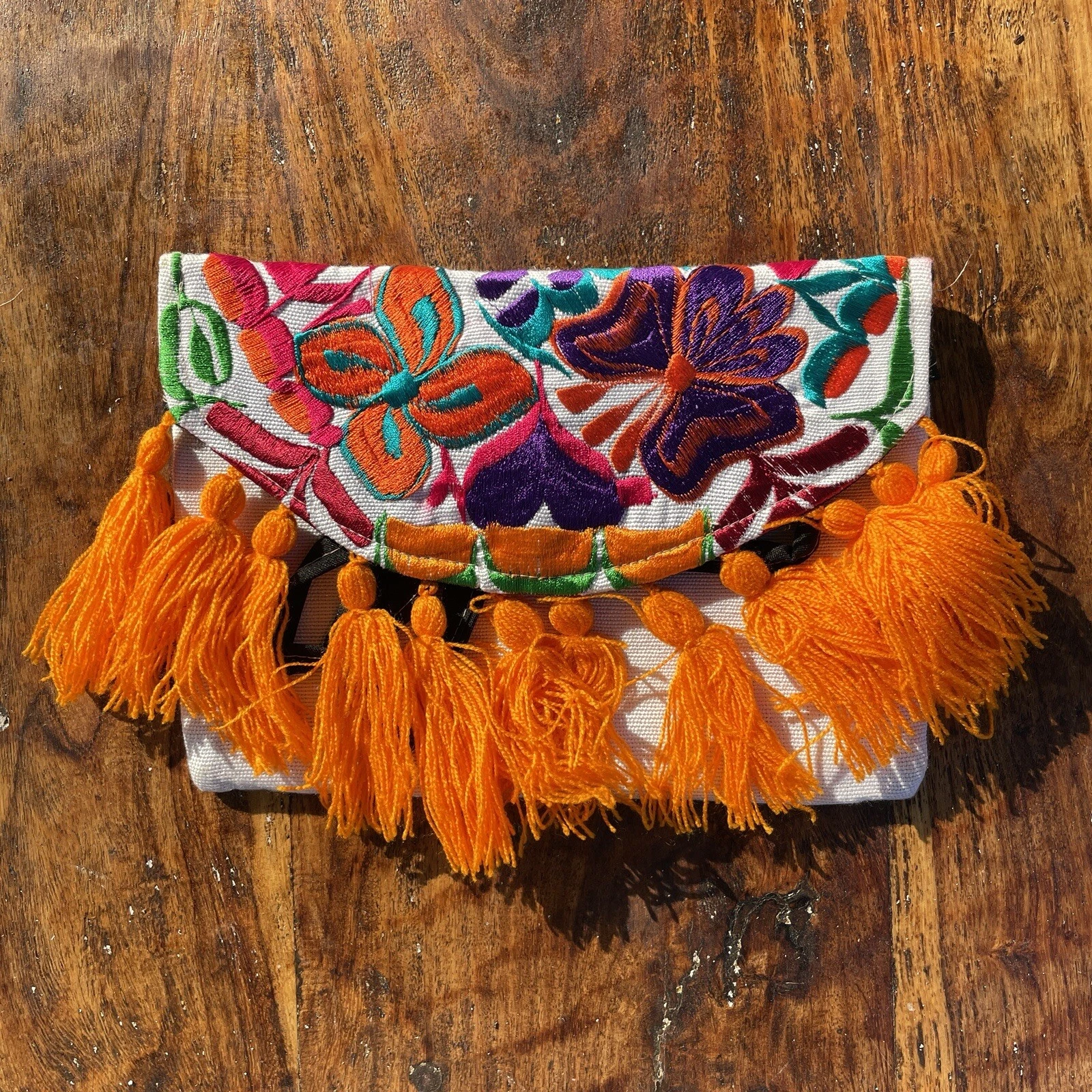 🌷👜 👛 💼 Beautiful floral-embroidered Mexican purse handbag hand clutch bag