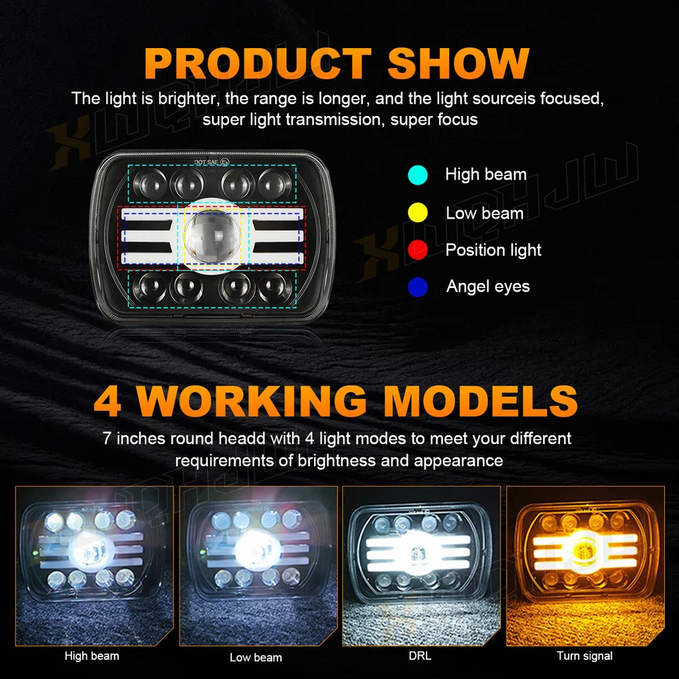 Fit Ford F650 F750 F250 L9000 7x6" LED projetor faróis Hi-Lo feixe selado - Imagem 3 de 4