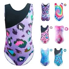 Girls Leotard Training Jumpsuit Yoga Bodysuit Vibrant Print Unitard Fitness