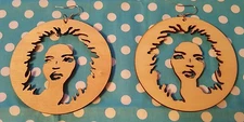  Lauryn Hill face Wood hoop cut out earrings urban afrocentric ethnic jewerly