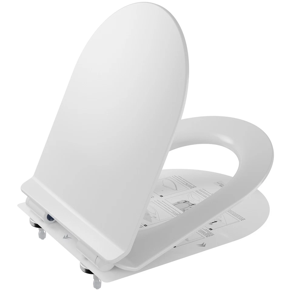 WC Sitz Toilettendeckel D Form mit Absenkautomatik Weiß Toilettenbrille Klobrill - Bild 2 von 4