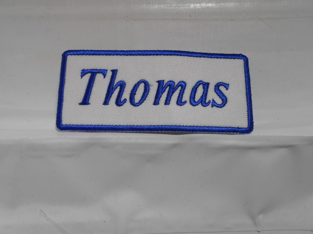 THOMAS NEW EMBROIDERED SEW / IRON ON NAME PATCH BLUE ON THOMAS NEW EMBROIDERED SEW / IRON ON NAME PATCH BLUE ON