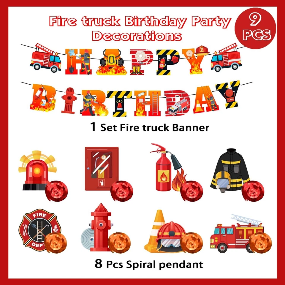 Fire Truck Party Decoration, Firefighter Party Hanging Swirls Birthday Banner - Image 2 of 4