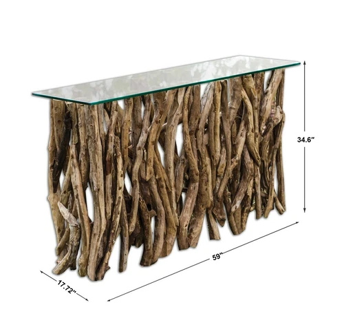 Teak Wood Console Table Reclaimed Driftwood Natural Coastal ~ Uttermost 25593 - Picture 8 of 8