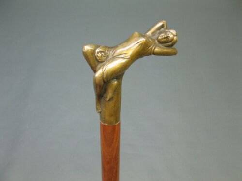 Holz Gehstock Bronze Griff Akt Dame Spazierstock 88cm Sammlerstock Jugendstil - Bild 8 von 10