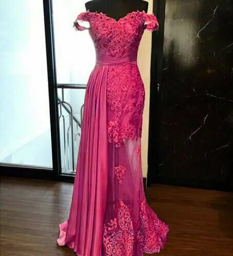Mermaid Evening Dresses Formal Off the Shoulder Lace Cocktail Party Prom Gown - Picture 21 of 21