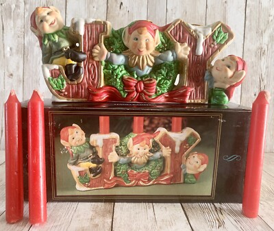 NIB Joy Elf Pixie Candle Holder Vintage Christmas Decor-Robel Hall-NEW w/Candles