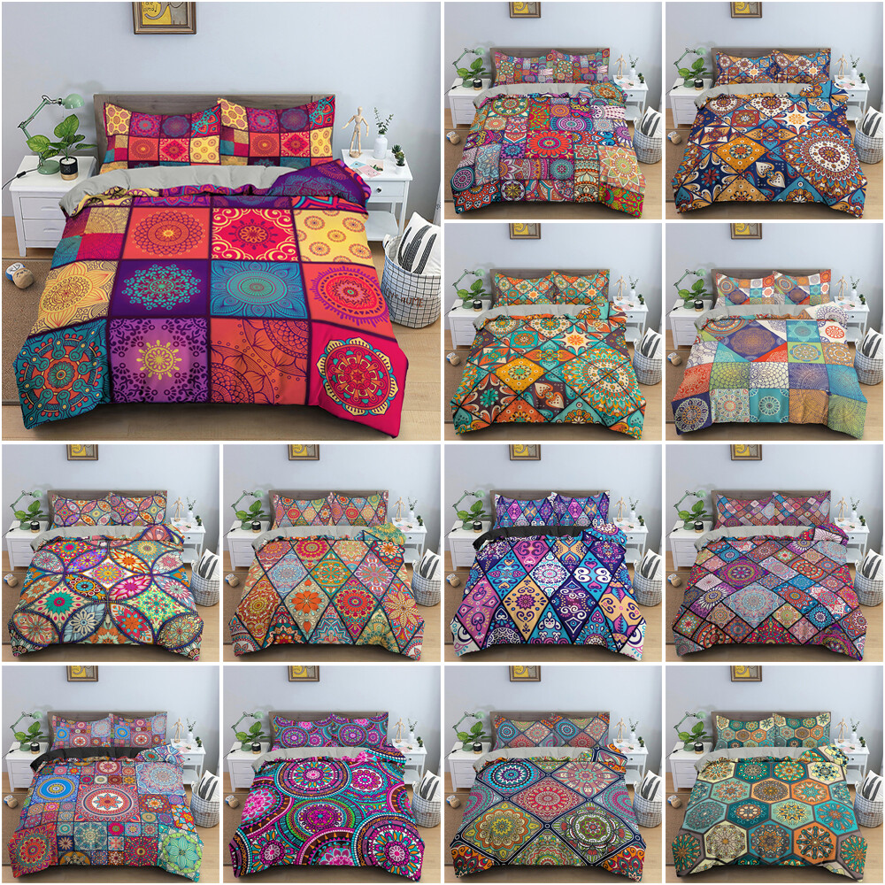 Flower Plaids Duvet Quilt Cover Set Pillowcase Soft Bedding Twin Full Queen King