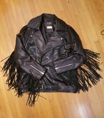 Faith Connexion Leather Fringe Extremel Oversized Biker Rider Jacket S fits XXL