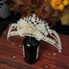 5cm Tall Big Flower Bow Crystal Pearl Wedding Queen Princess Prom Tiara Crown