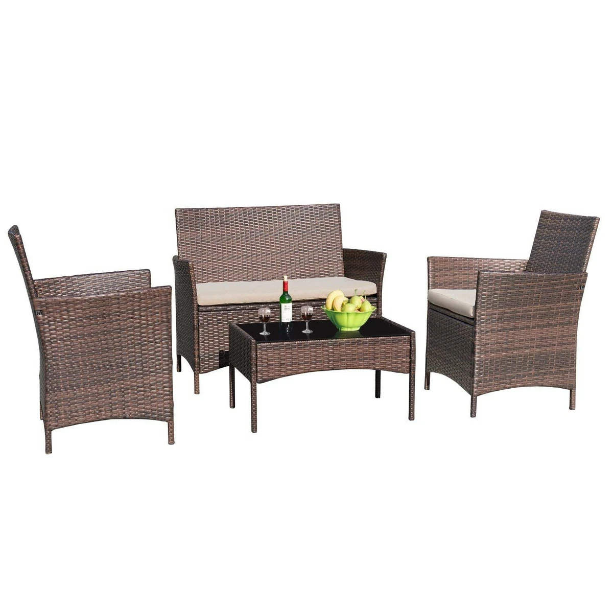 Walnew 4 PCS Outdoor Patio Furniture Brown Rattan Wicker home Set free shipping