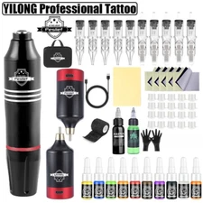 Beginner Complete Kit Tattoo Gun Makeup Pen Machine + 2 Wireless Power 1200mAh