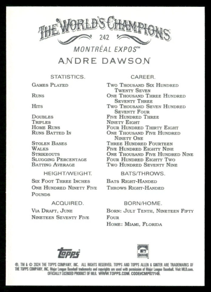 2024 Topps Allen & Ginter X Andre Dawson Expos - Image 2 of 2