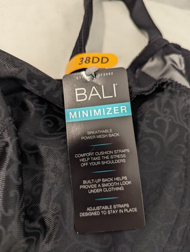 NEW Bali Black Women's Satin Tracings Underwire Minimizer Bra 3562 38DD 38 DD - Picture 4 of 8