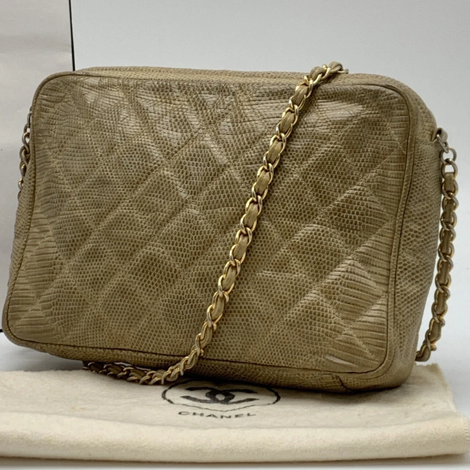 Bolsa de ombro CHANEL corrente dourada lagarto matelasse franja borla couro marrom autêntica - Imagem 3 de 4