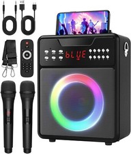 Karaoke con 2 micr fonos inal mbricos, altavoz Bluetooth port til de graves agud