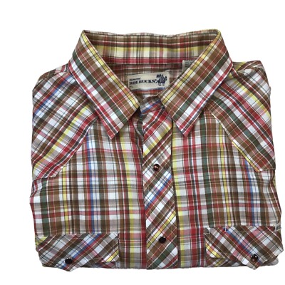 Men's Genuine Roebucks Pearl Snap Button-up Shirt Vintage Plaid