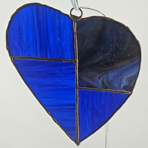 Vintage Leaded Stained Glass cobalt blue heart shaped sun catcher ornament decor