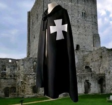 Medieval Style Hooded Cloak Knight Hospitalars White Cross Reenactment Cosplay