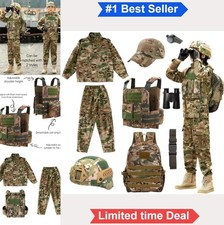 Kids Army Costume Special Forces Soldier Dress Up Set with Helmet Vest Backpack