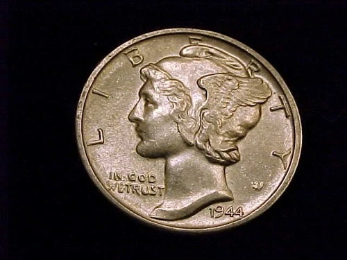 1944-D Mercury Dime, About Uncirculated with Full Split Bands.