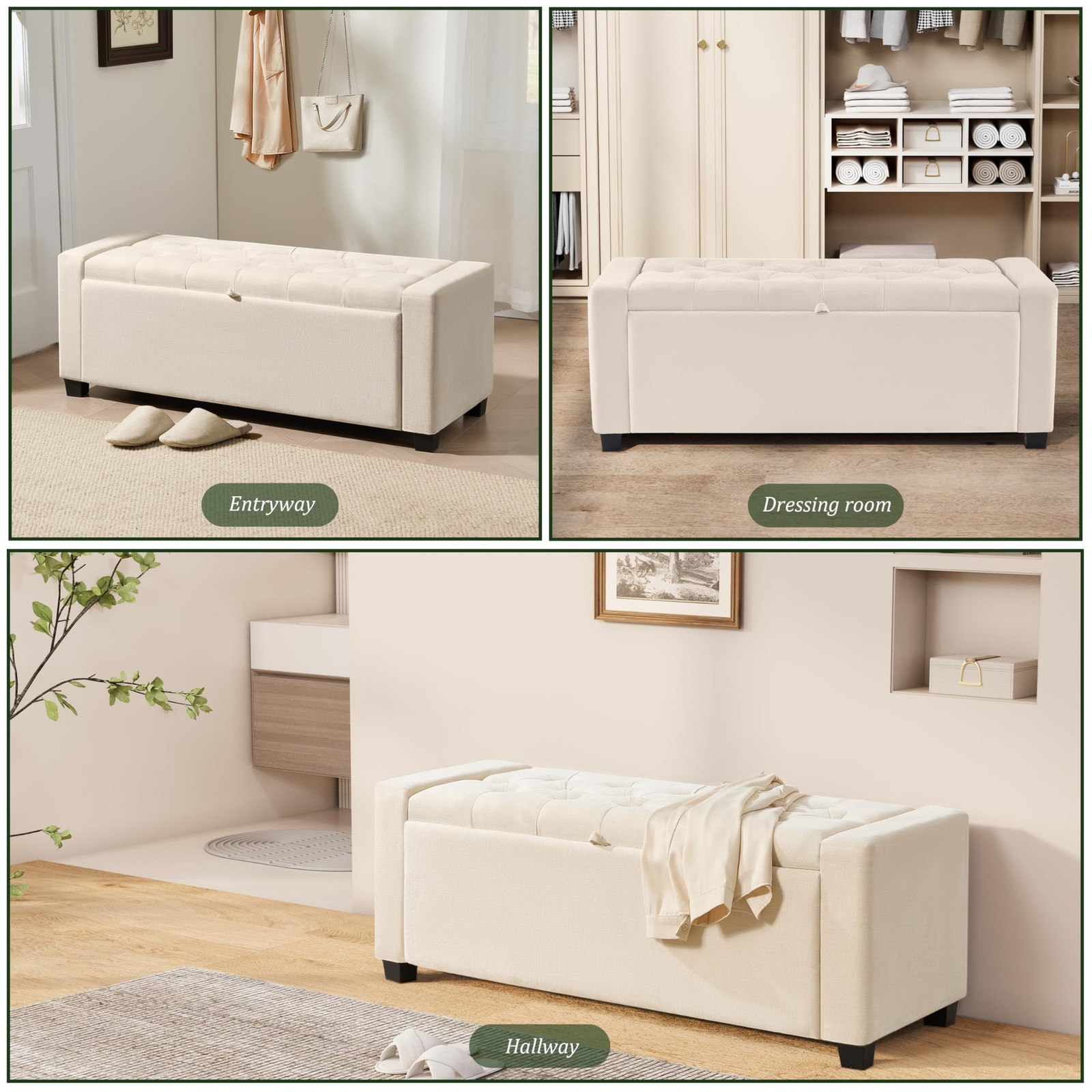 Ottoman with Storage,Tufted Storage Bench with Safety Hinge,Holds up to 350 l...