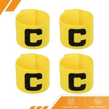 4 x Soccer Captain Armband Nylon Elastic Protective Arm Badge Yellow 11.8"x2.8"
