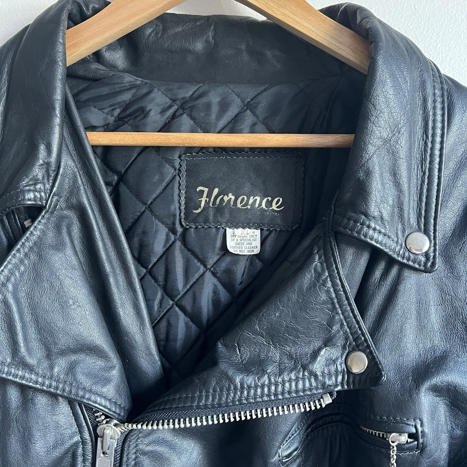 Vintage 80s Leather  Motorcycle Quilted Black  Jacket, Unisex sz XL by Florence - Image 4 of 4