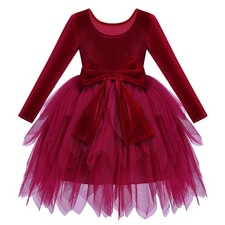 Girls Velvet Dress Long Sleeve Christmas Dresses for Baby Girls Burgundy Flow...