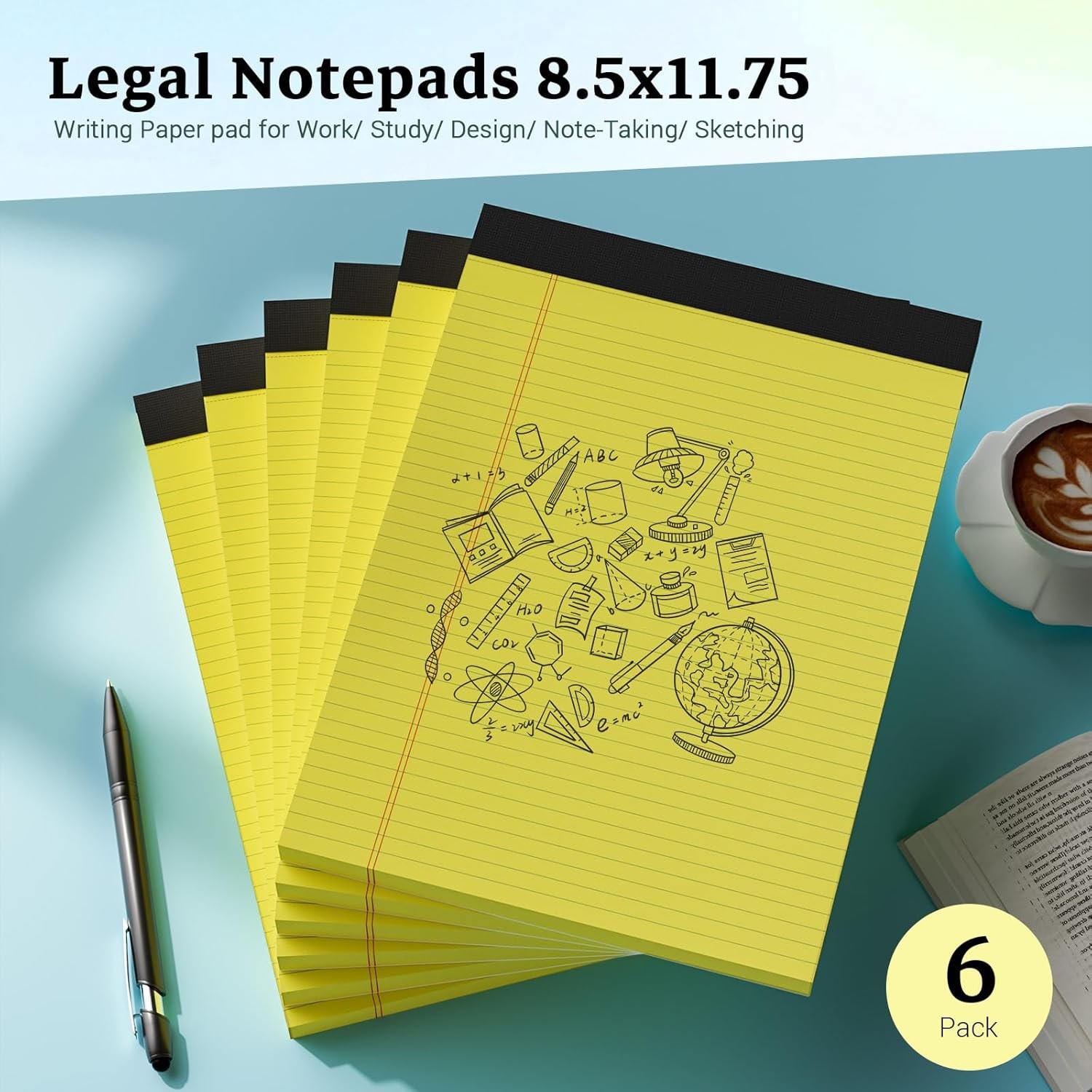 Legal Pad 8.5 x 11 Notepad, 6 Pack Lined Paper College Ruled 8.5 x 11 Legal Pads