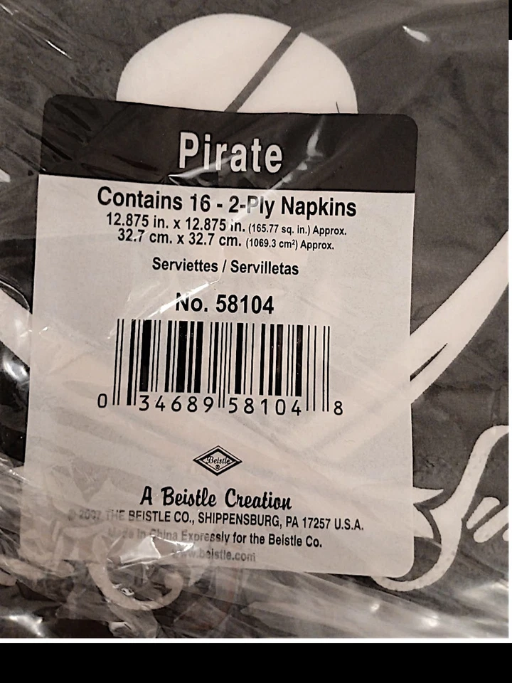 Pirate Skull Paper Napkins 16 Pck Party Scary Halloween Lunch Dinner Funny New  - Image 3 of 4