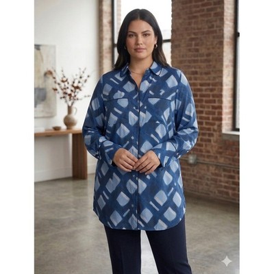 Persona by Marina Rinaldi (Max Mara) Abstract Brushstroke Button Blouse 2X Artsy