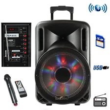 beFree Sound 12 Inch 2500 Watt Bluetooth Portable Party PA Speaker With Illumina