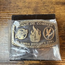 1991 Bechtel Al Awda Project Brass Belt Buckle Anacortes NIB