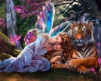 Diamantmosaik-Tiger Mit Schlafendem Elfen Im Wald, 30 X 40 Cm, Kreativ