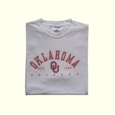 NCAA VTG Y2K 90s RETRO FOOTBALL OU SOONERS WHITE GRAPHIC JERZEES T SHIRT SZ L