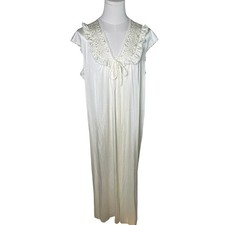 Vintage 70s JCPenney Collectibles Ivory Nylon Nightgown Lace Ruffle Maxi Dress M