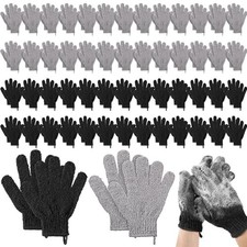 Exfoliating Gloves 104-Pc Bulk Nylon Body Scrubber Shower Spa Bath Black Gray