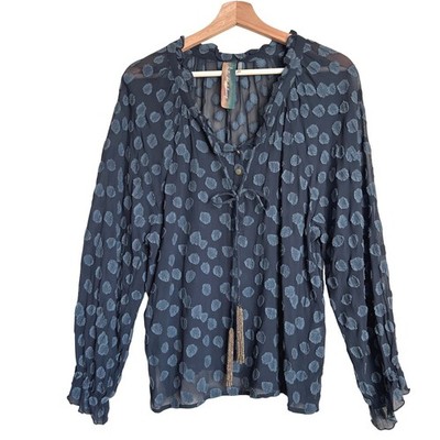 Aratta Size Small Shirt Gray Leaf Fil Coupe Boho Tassel Cottage Western Gothic