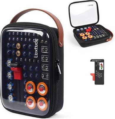 Luxtude Battery Organizer Case with Tester Clear