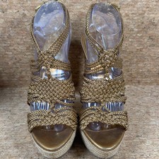 RARE Miu Miu Gold Rope Stiletto Espadrille Heels Sz 9.5 EU 39.5 Vintage Italian