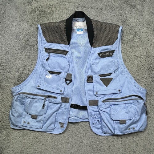 Columbia Vest Men's L Blue Fly Fishing PFG Henry's Fork V Outdoor FM1441 EUC