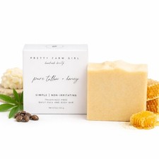 Pure Tallow Honey Soap Bar 1 Count Fragrance Free Handmade Sensitive Skin Goat