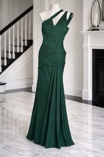 NWOT Emerald Green One Shoulder Beaded Prom Gala Dress Corset Back Sz M