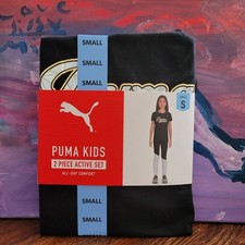 NWT Puma Girl's 2 Piece Short Sleeve Top and Legging Active Set Black Small