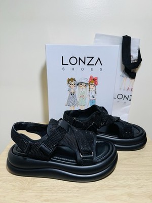 Lonza NY embellished strappy platform sandal shoes black NWB size 8 (39)
