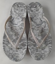 Image of FITFLOP IQUSHION SIZE 4/37 GREY/MARBLE FLIP FLOPS HOLIDAY SANDALS BNWOT