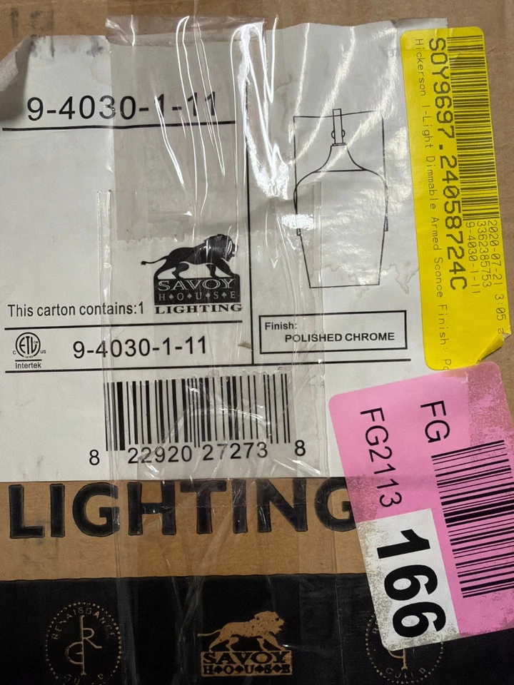 Aplique de pared Savoy House octava 1 luz 9-4030-1-11 vidrio transparente cromado pulido Foto 2 de 4